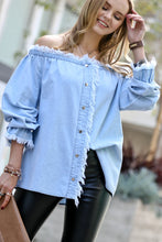 Load image into Gallery viewer, Fringe Denim Blouse
