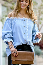 Load image into Gallery viewer, Fringe Denim Blouse
