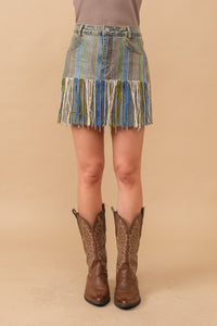 Fringe Denim Skirt