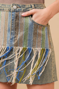 Fringe Denim Skirt