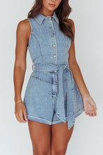 Load image into Gallery viewer, Collard Denim Romper
