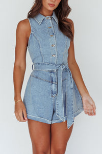 Collard Denim Romper