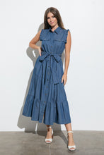 Load image into Gallery viewer, Butterfly Sleeves Soft Denim Dress
