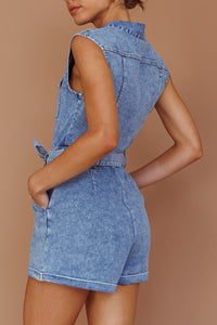 Belted Denim Romper