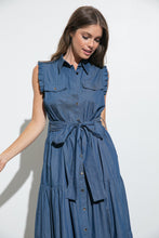 Load image into Gallery viewer, Butterfly Sleeves Soft Denim Dress
